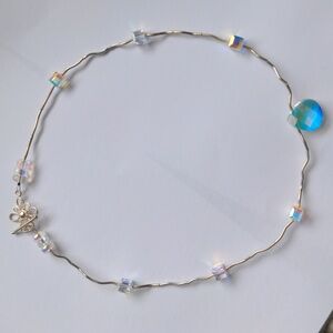 New Swarovski Crystal & sterling silver Choker Necklace  16" Aura Borealis Glow